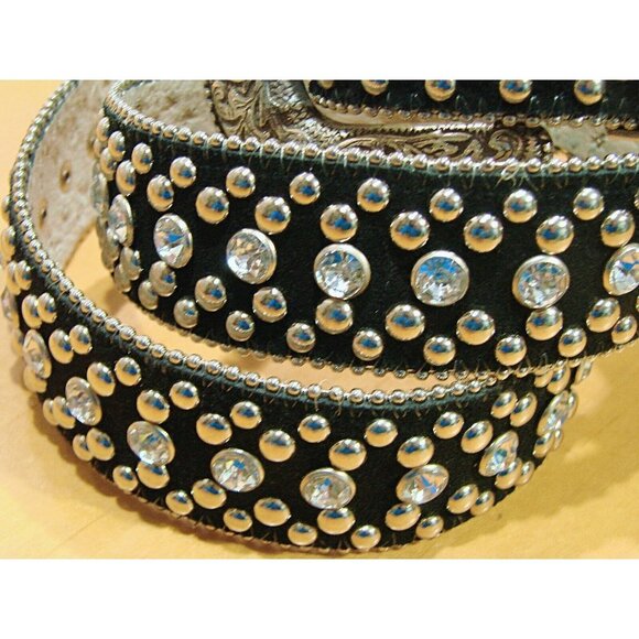 Guess Womens Black Studded Rhinestones Embossed Metal Buckle Size M 925121 - Picture 3 of 12